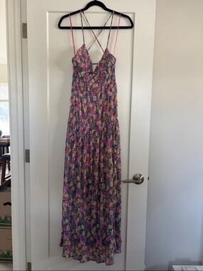 ASTR Tropics Pleated in Blue Pink Floral Maxi Dress